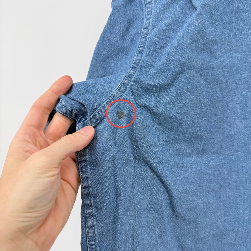 Wrangler Denim‎ Short Sleeve Embroidered Button Down Shirt Blue Women L Raw Hem - Picture 5 of 8